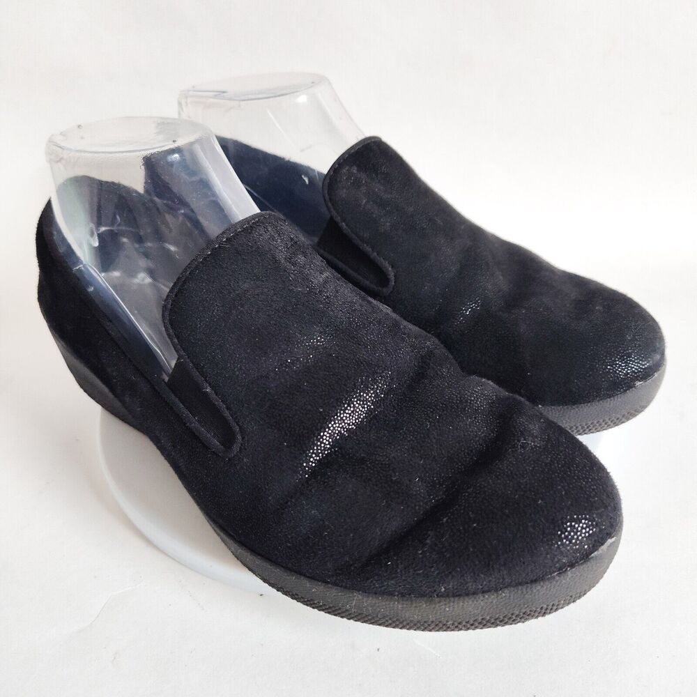 FitFlop F-Pop Skate Shoes Women's 7.5 Black Suede Toning Comfort‎ Wedge Loafers